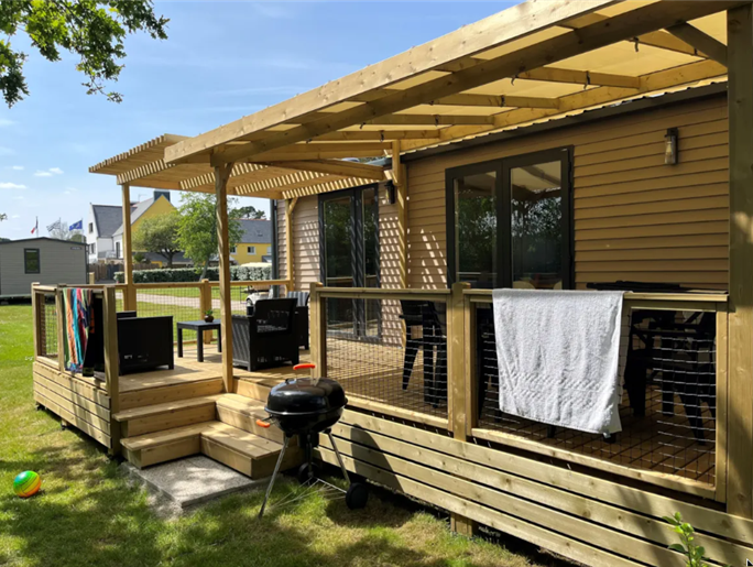 mobil-home Cottage à louer cote jardin premium camping Kost Ar Moor fouesnant bretagne