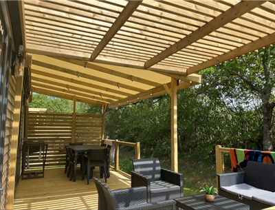mobil-home Cottage à louer cote jardin premium camping Kost Ar Moor fouesnant bretagne