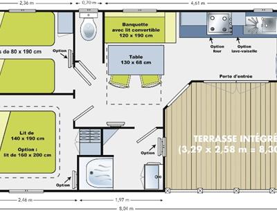 Mobil home  4 pers à louer au camping Kost ar Mor Fouesnant Les Glénan