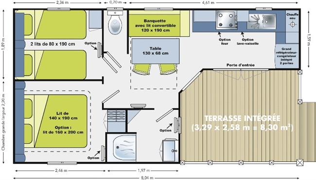 Mobil home  4 pers à louer au camping Kost ar Mor Fouesnant Les Glénan