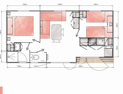 Plan du mobil home 4/5 pers - camping Kost ar Mor 