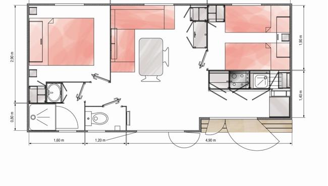 Plan du mobil home 4/5 pers - camping Kost ar Mor 