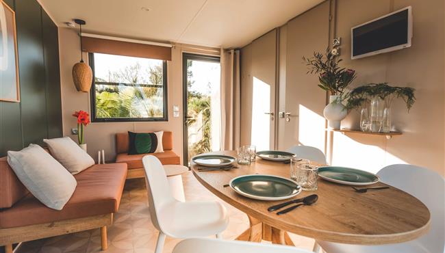 mobil-home Cottage à louer cote jardin premium camping Kost Ar Moor fouesnant bretagne