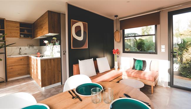 mobil-home Cottage à louer cote jardin premium camping Kost Ar Moor fouesnant bretagne
