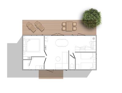 mobil-home Cottage à louer cote jardin premium camping Kost Ar Moor fouesnant bretagne