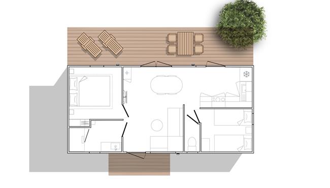 mobil-home Cottage à louer cote jardin premium camping Kost Ar Moor fouesnant bretagne